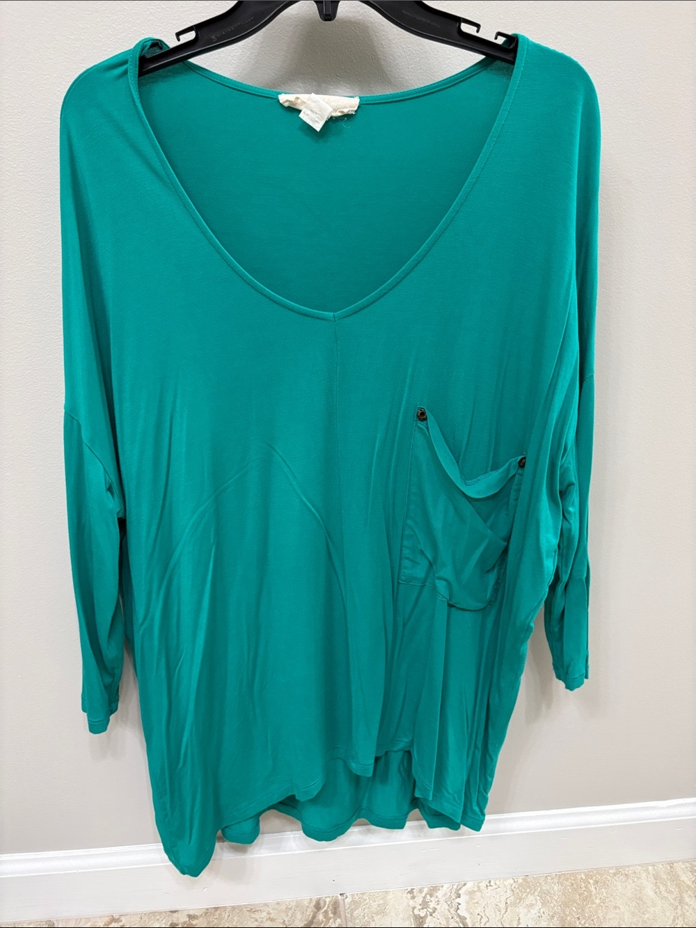 Kerisma Teal Relaxed V-Neck Long Sleeve Pocket Tunic